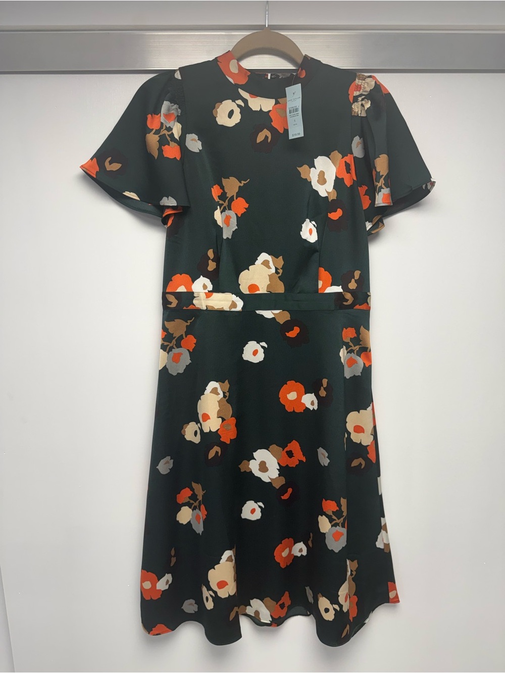 Ann Taylor Floral Print A-Line Dress in Dark Green